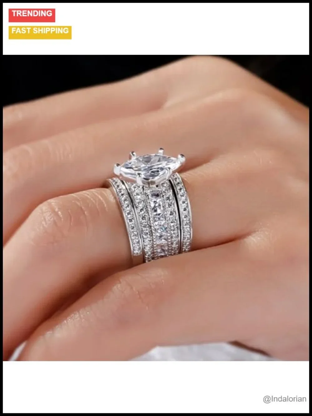 Sterling Silver 3PC Bridal Ring Set Marquise Oval CZ Wedding Engagement Rings
